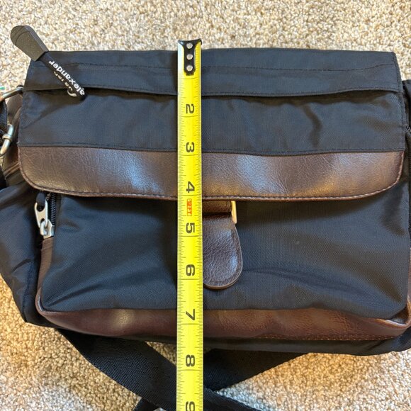 Derek Alexander Crossbody Purse Black Nylon Material Brown Trim - Picture 14 of 16